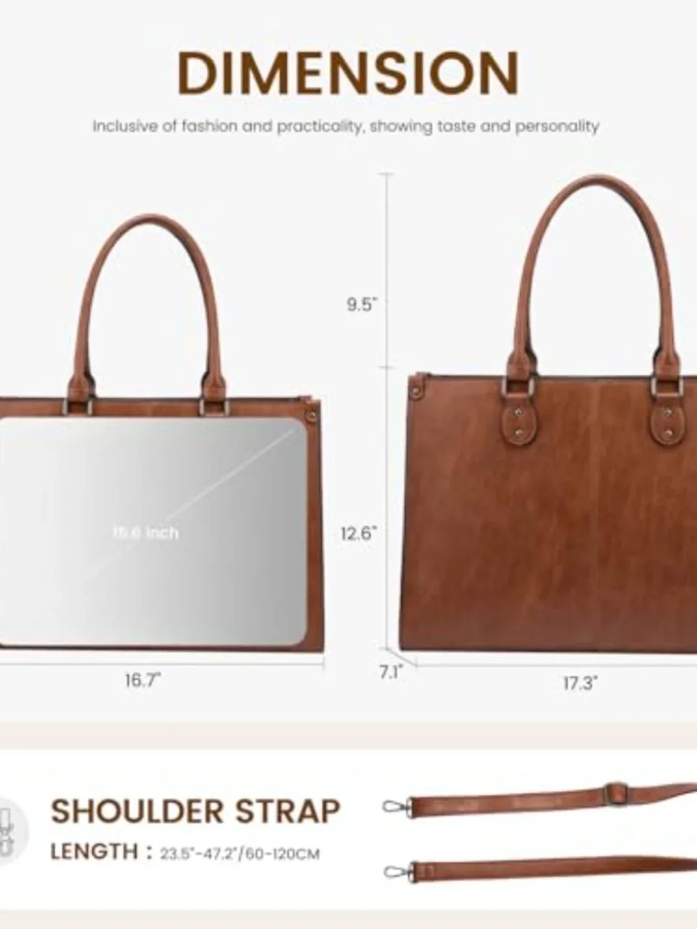 Vintage PU Leather Laptop Tote Set with Clutch, 15.6